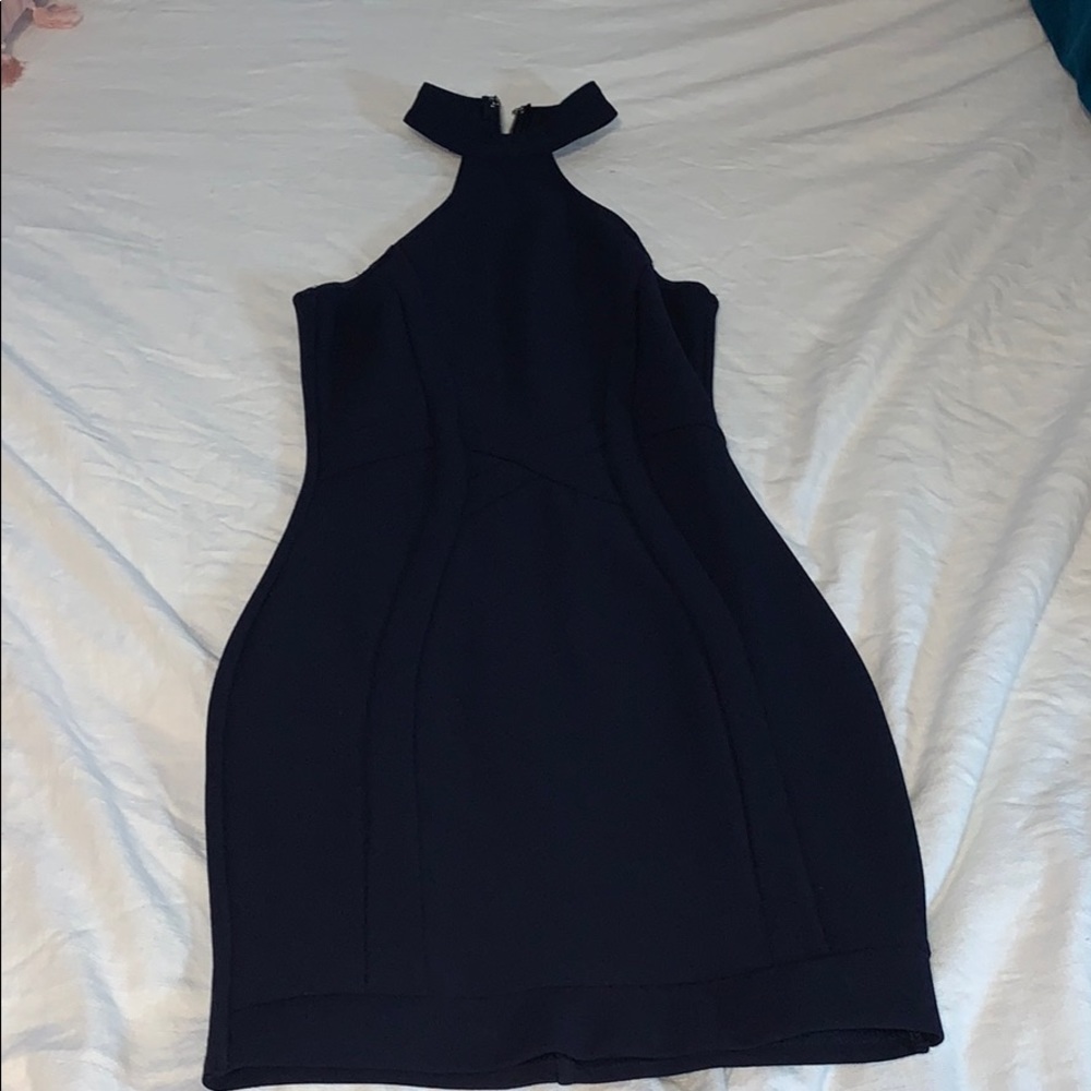 Navy Body con High Neck Dress